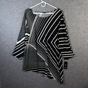 Alfani Woman 3X Black White Striped Tunic Top Geometric Asymmetric Plus Size
